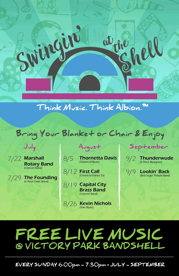 Swingin' at the Shell, Albion Michigan 2018 lineup of concerts